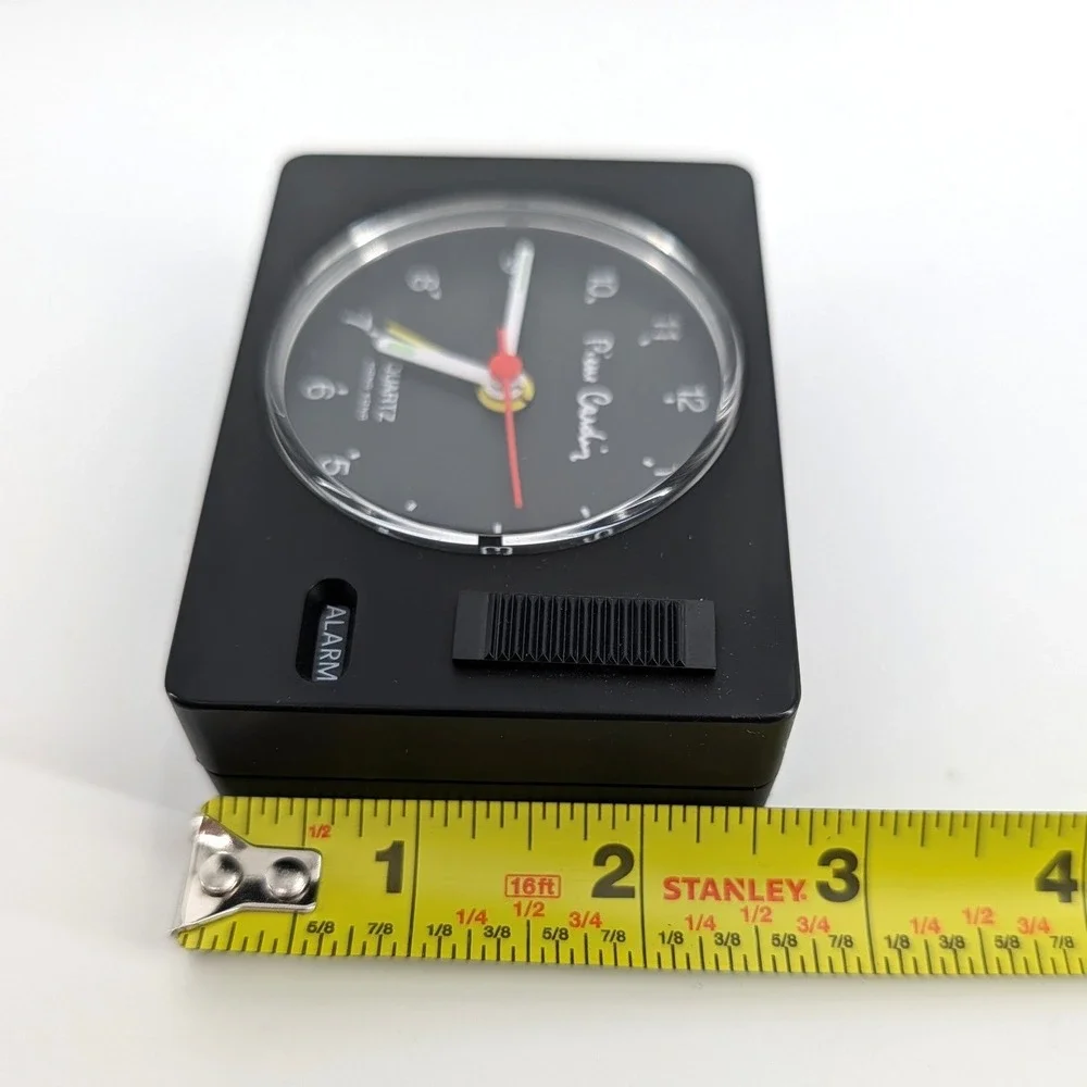 1970s Pierre Cardin Alarm Clock Black‎ Quartz Analog Vintage Minimalist 3.25